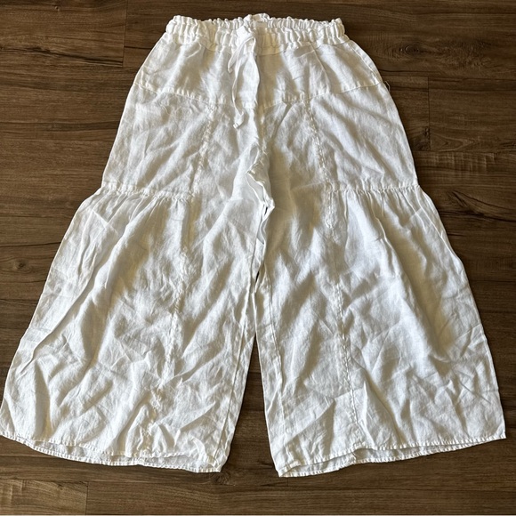 CP Shades White Wide-Leg cropped linen Pants size M